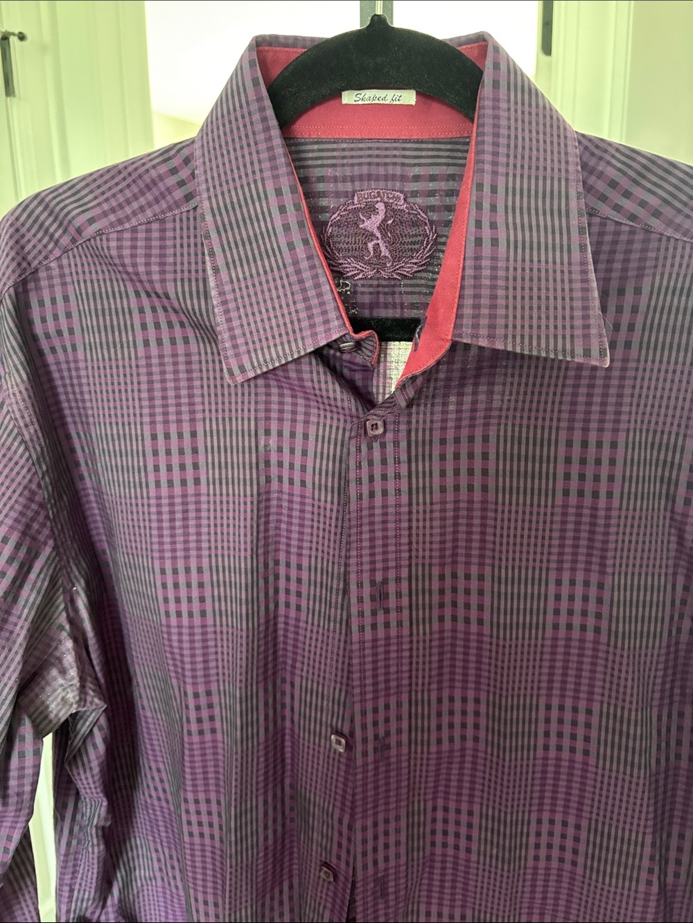 Bugatchi Men's Purple Check Dress Shirt with Contrast Trim